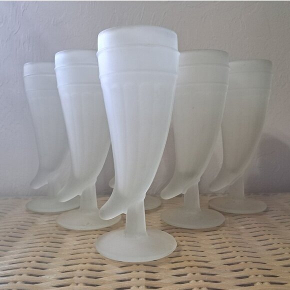 Set of 7 Vintage Indiana Glass Tiara Frosted Powder Horn Pilsner Beer Glasses - Picture 1 of 9